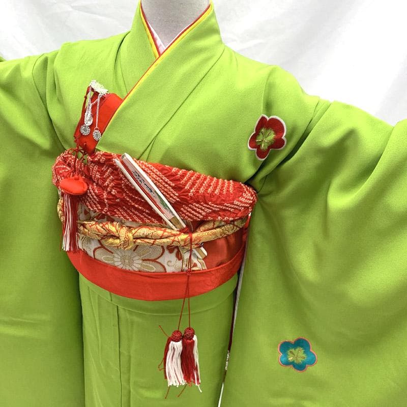 510ag14■七五三 七歳 女児 着物&丸帯&長襦袢 刺繍 鼓 梅■状態良好