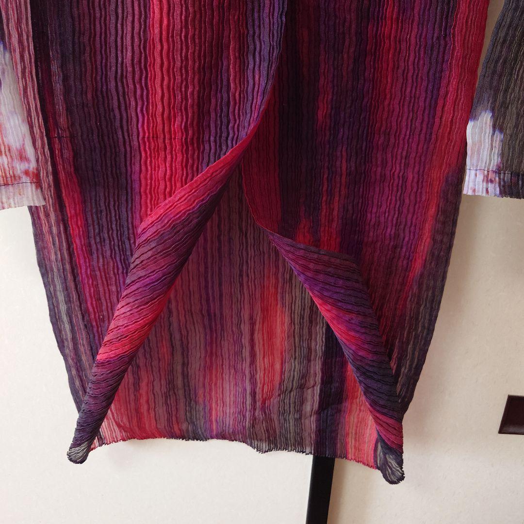 イッセイミヤケ　プリーツ　カーディガン　トップス　赤系　レトロ　レディース