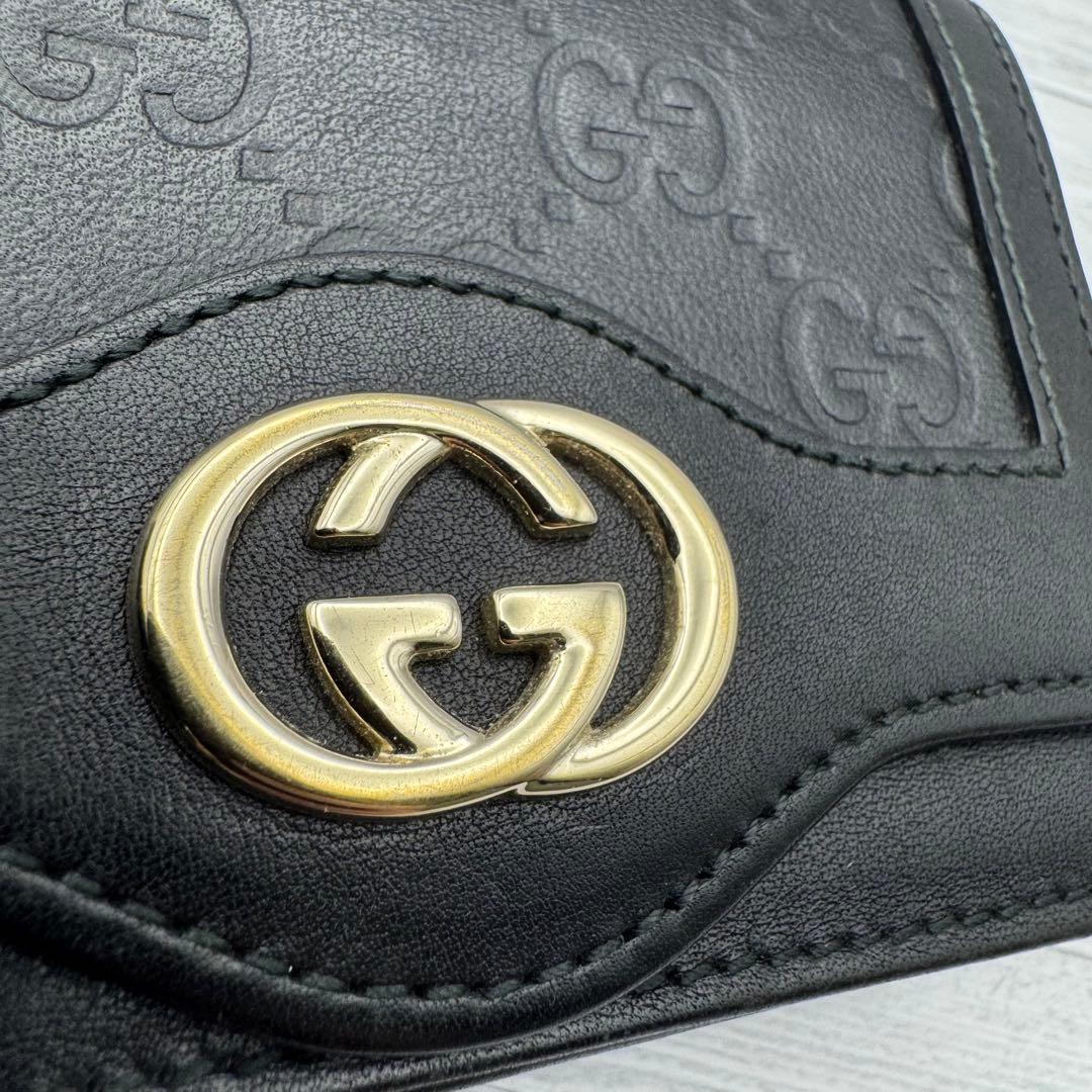 【極美品】GUCCI　名刺入れ　インターロッキング　GG柄　レザー　ブラック