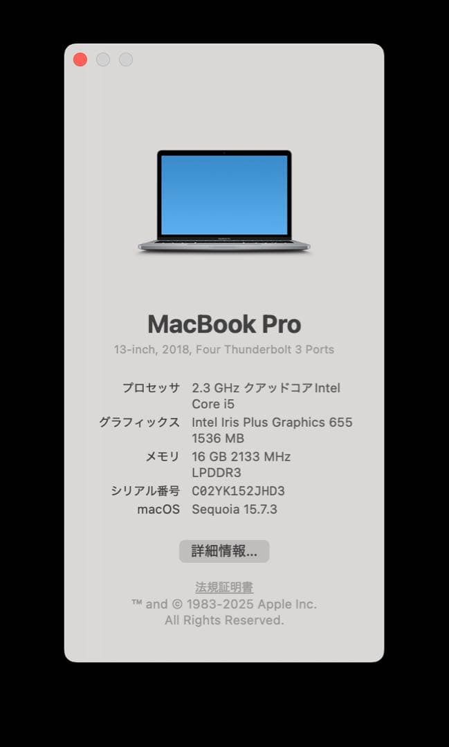 MacBook Pro 13インチ2018 Core i5/16GB/512GB