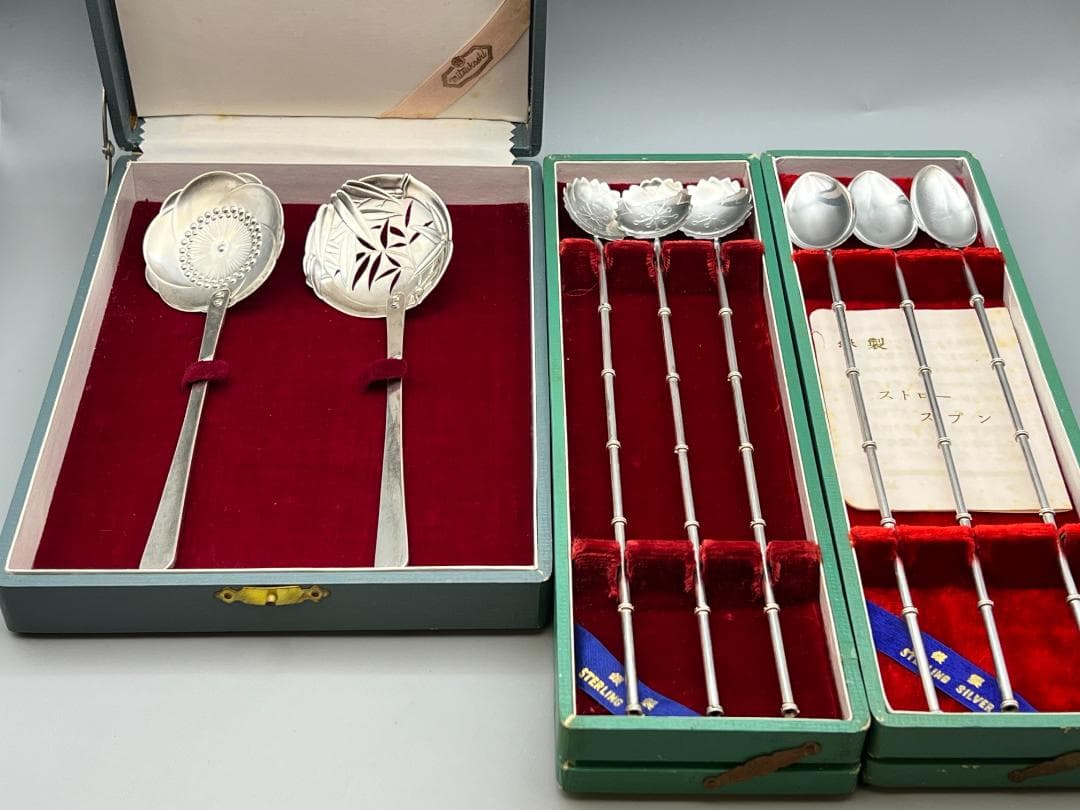 銀製 STERLING 950 湯豆腐スプーンとストロー スプーン 8点セット