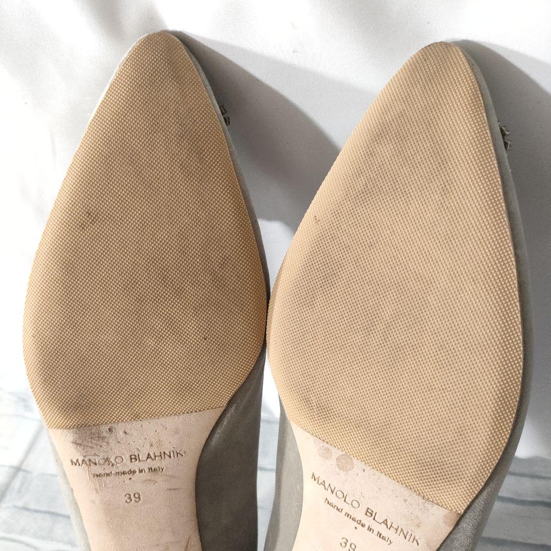 保存袋付き✨マノロブラニク　ハンギシ　ベロア　グレー×シルバー　39