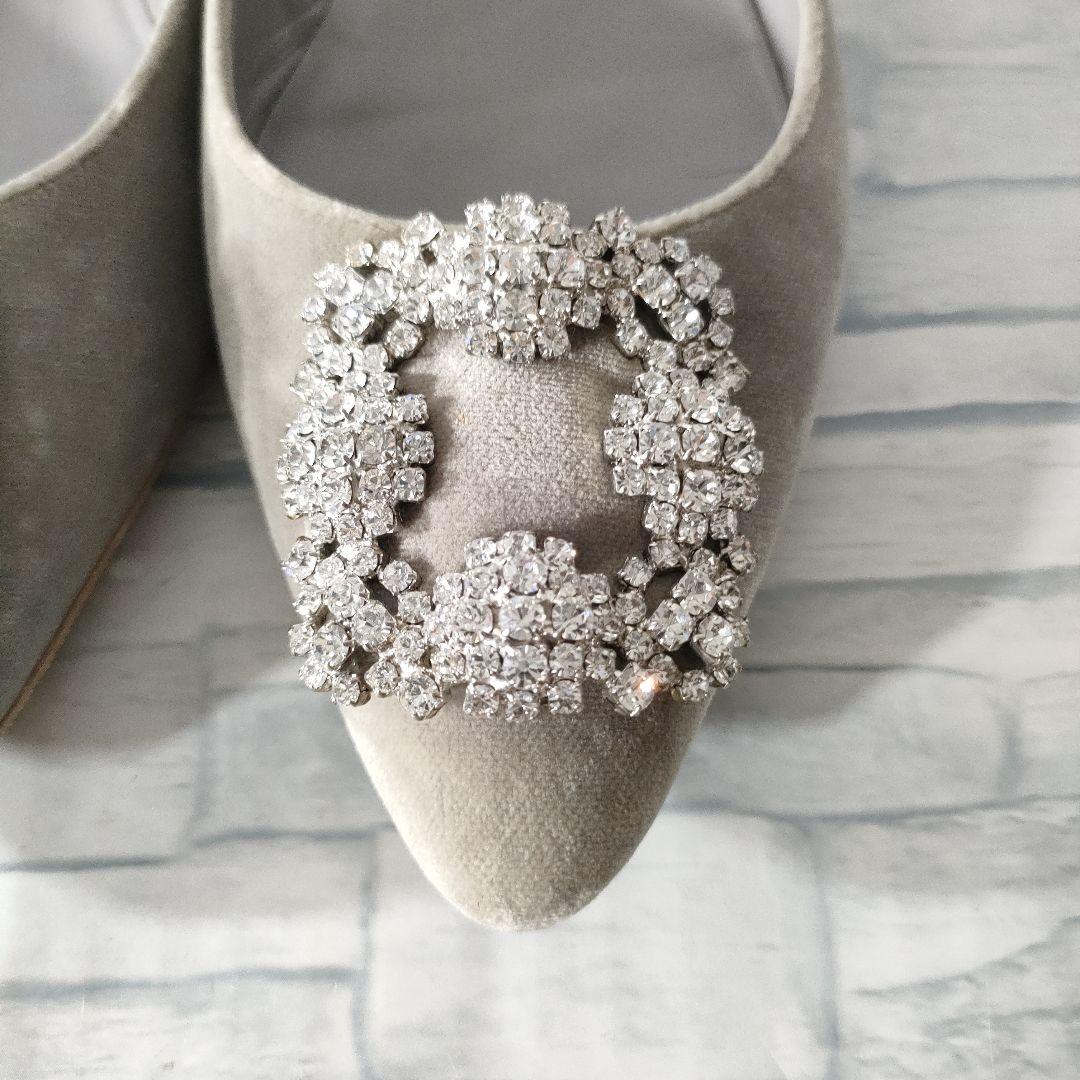 保存袋付き✨マノロブラニク　ハンギシ　ベロア　グレー×シルバー　39