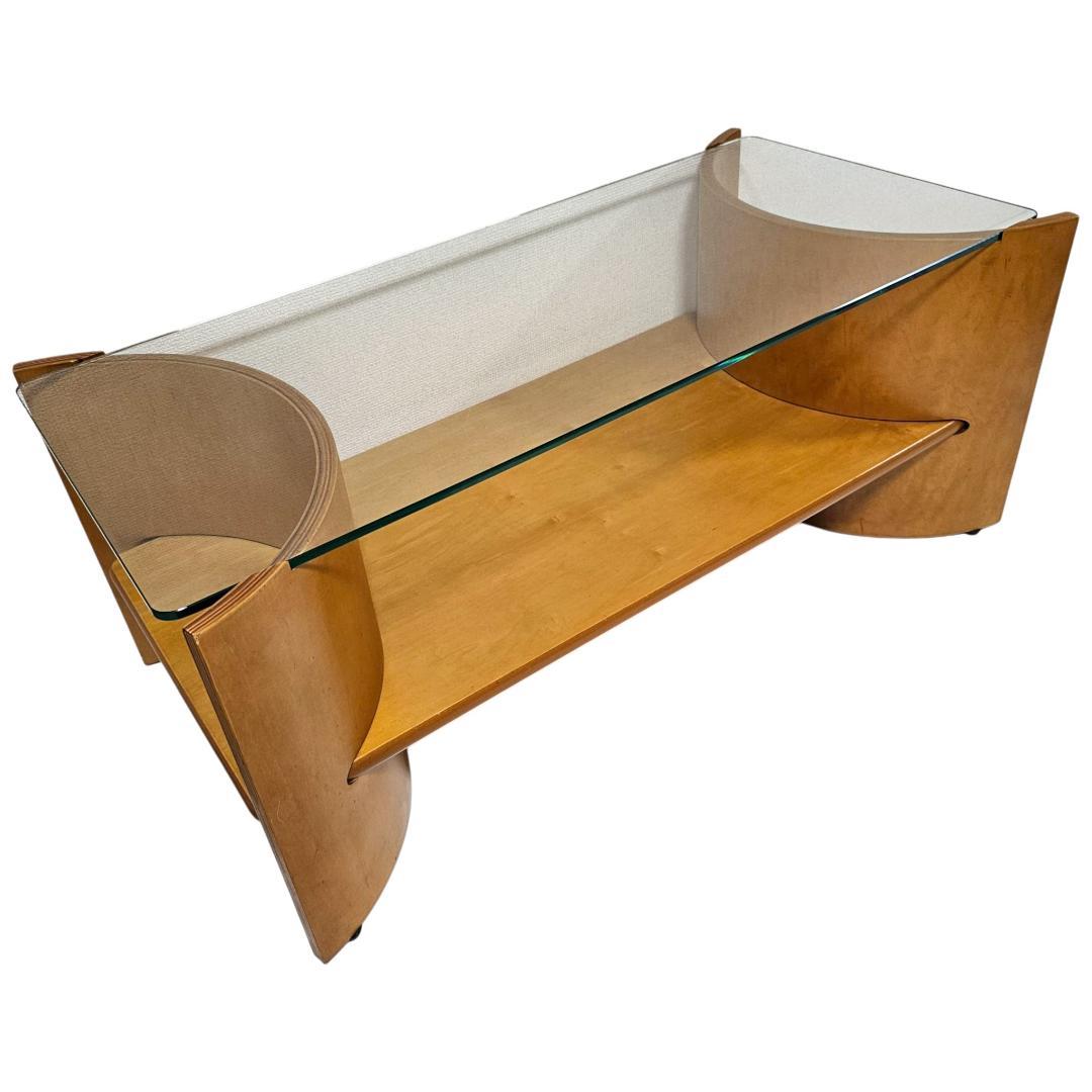 北欧レトロ 曲木プライウッド×ガラス天板 センターテーブル ヴィンテージ