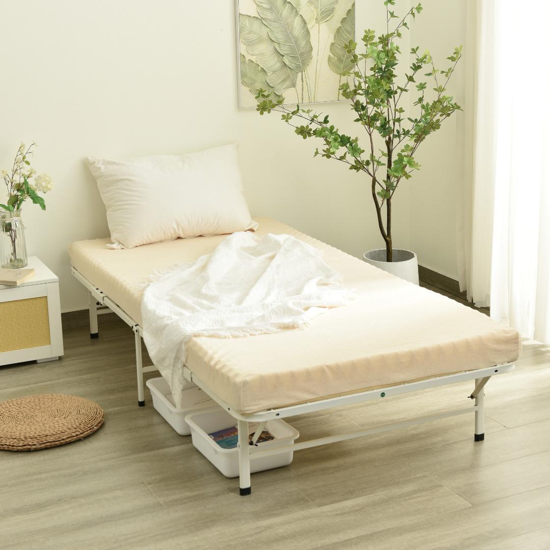 数量限定！パイプベッド 折りたたみベッド シングル 組立簡単 （S）WHITE