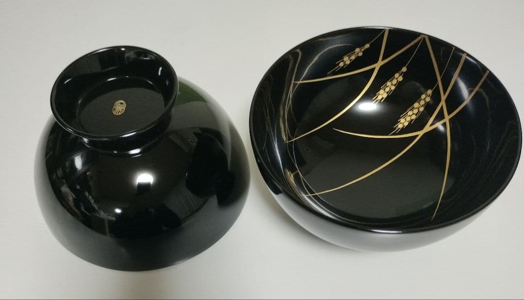 京都　平安象彦　稲穂蒔絵　吸物椀　2客