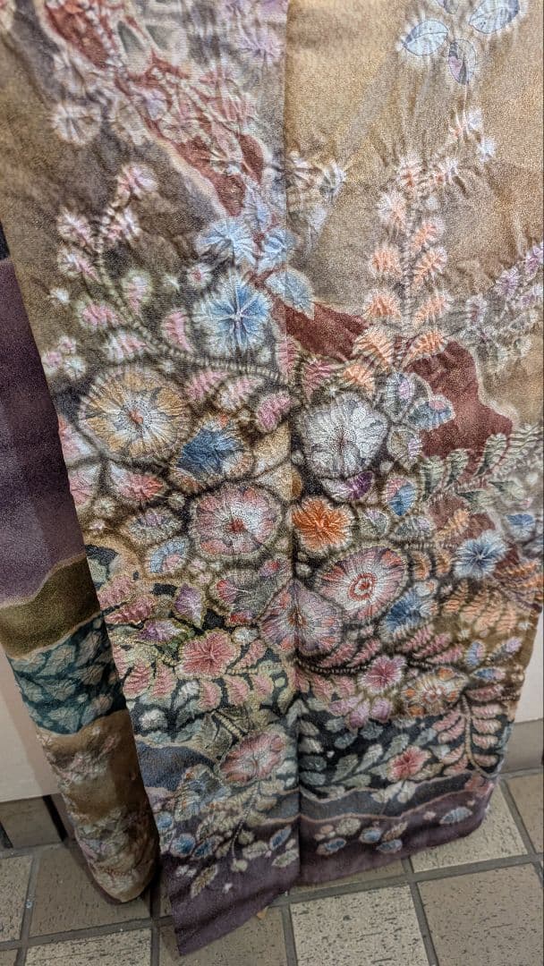 【翠山工房】訪問着 花柄 金色 紫色 辻ヶ花