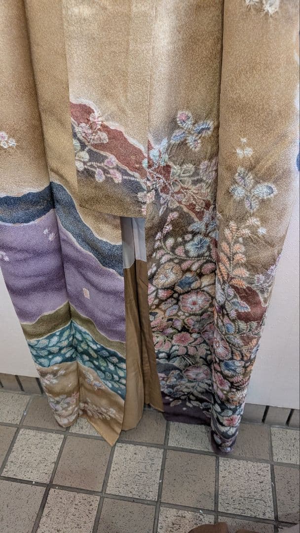 【翠山工房】訪問着 花柄 金色 紫色 辻ヶ花