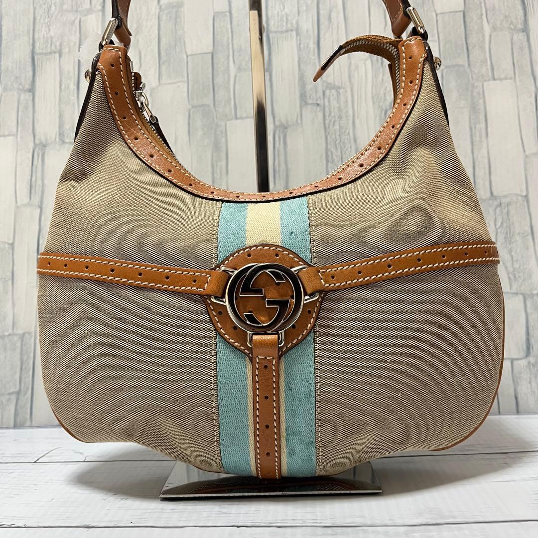 【希少カラー】グッチ インターロッキング ショルダーバッグ レザー キャンバス