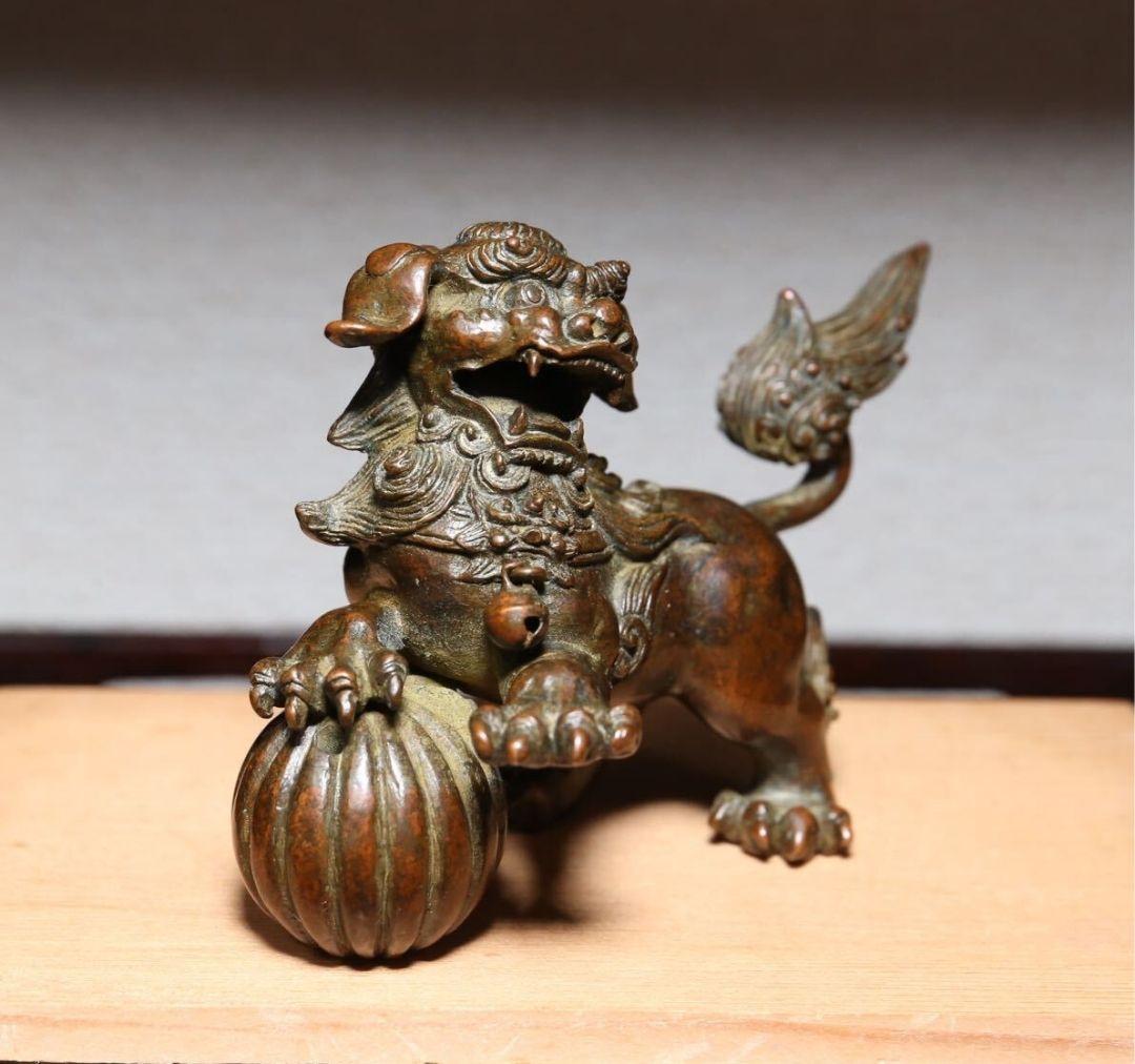 日本美術　龍文堂　安之介　古銅製　獅子香炉　木箱付き　時代物　古物　文房具