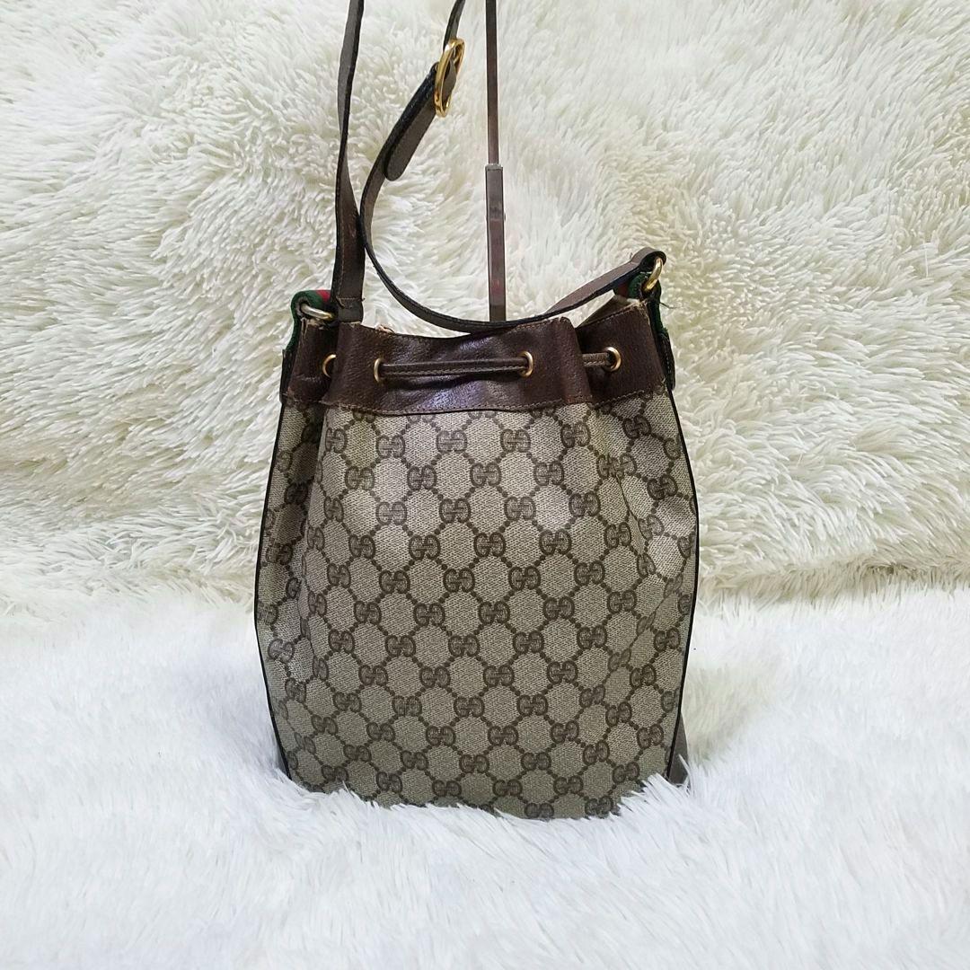 【正規品】GUCCI 巾着型ショルダーバッグ GG シェリーライン PVC 本革