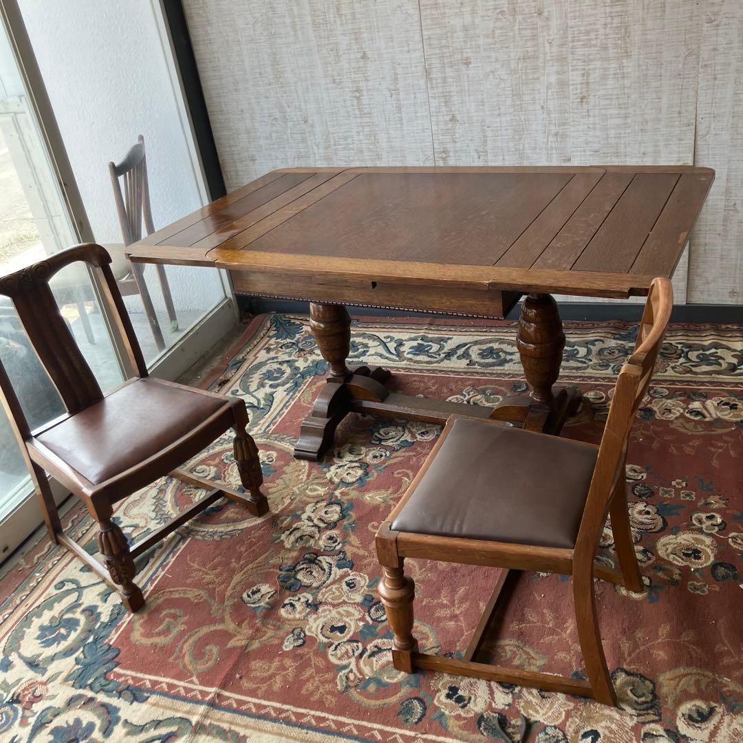 オランダアンティーク 無垢材 エクステンションテーブル 伸縮式ダイニングテーブル