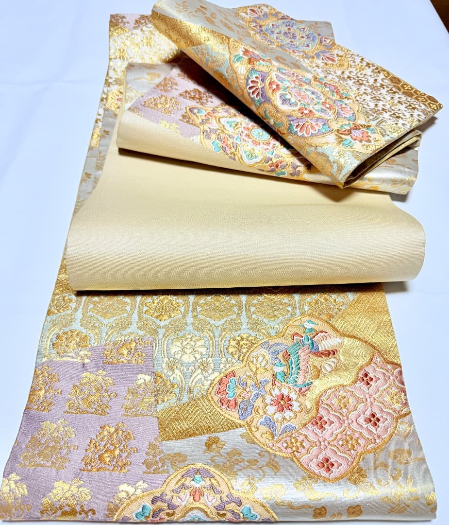 高級 袋帯 正絹 六通柄 西陣織 花文様 ゴールド 唐織 訪問着 色無地 留袖