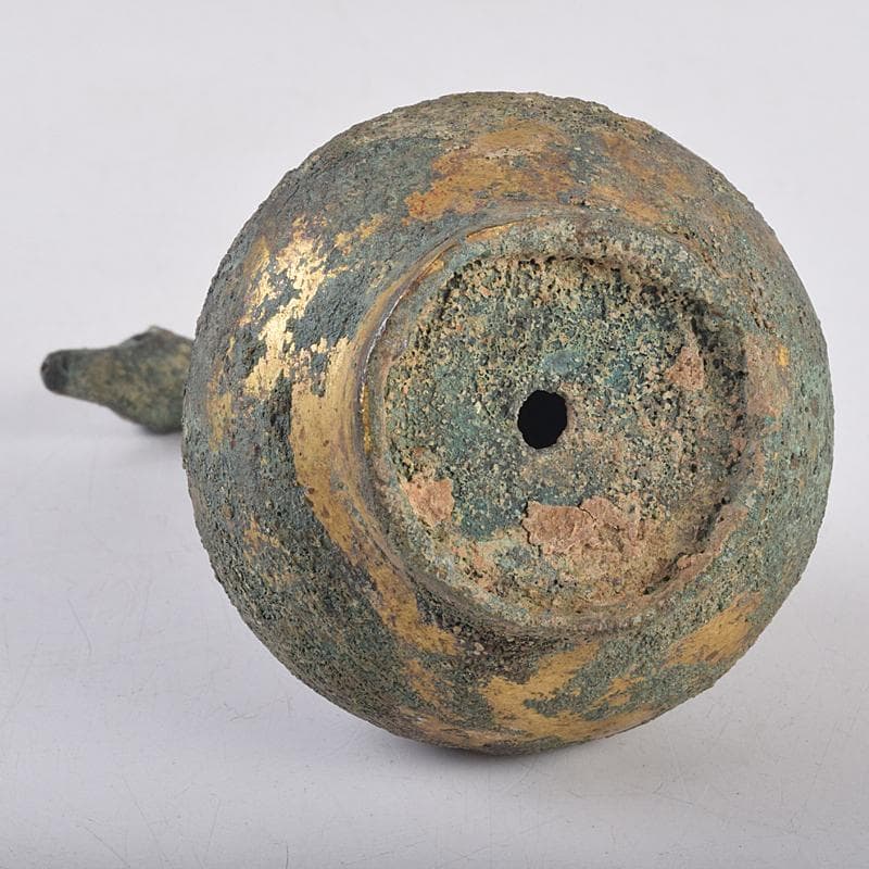 したん　中国　古銅鍍金　鶴形水滴　時代箱付　F　R8857