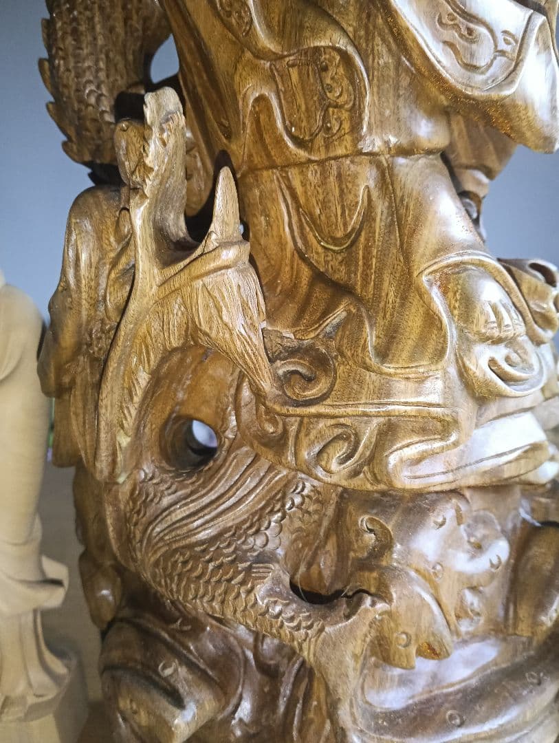 ☆【掘り出し物】☆龍上如意観音と小さな菩薩、ともに木彫り