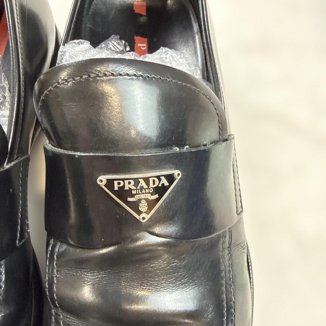 PRADAプラダ　三角プレートロゴ　ローファー　ブラック　サイズ7 1/2