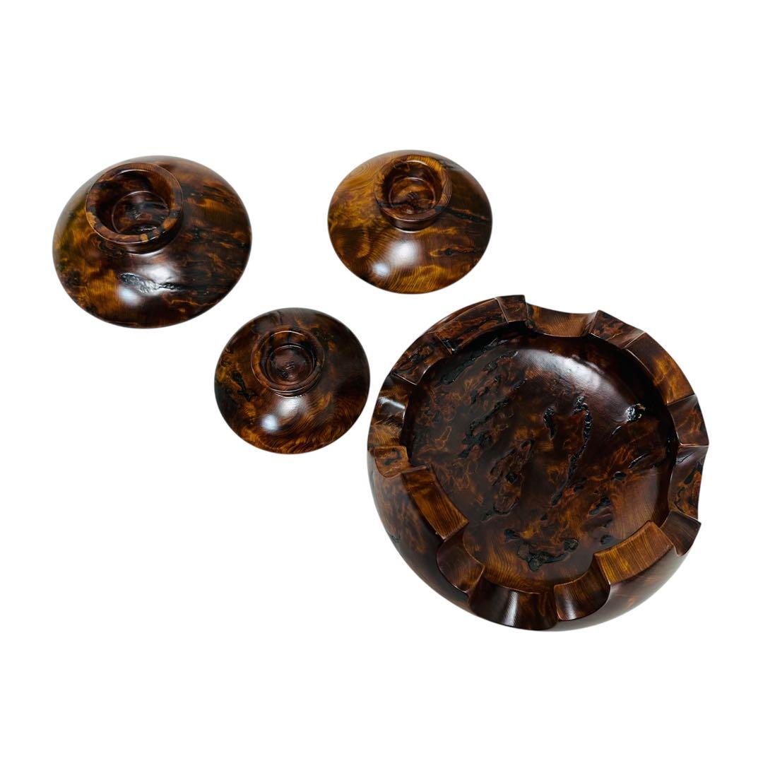 屋久杉 層蘇器 川下幸徳作 美術品　お屠蘇　銚子　台座　盃