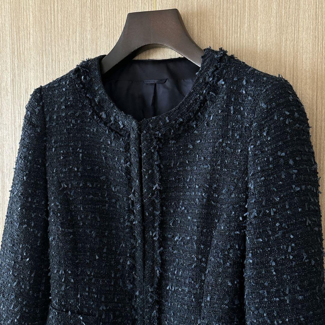 【1236】アナイ　ミックスツイードクルー　ジャケット　フォーマル　濃紺　38