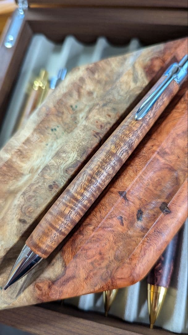 633極上　ハワイアンカーリーコア　木軸シャーペン　ボールペン