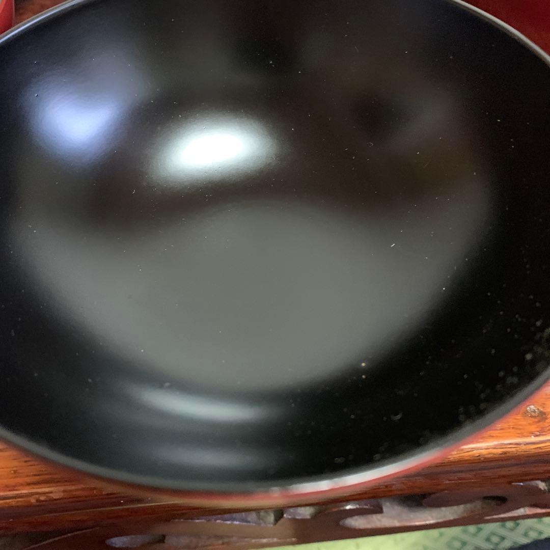 【中古】赤い汁椀 10個セット 扇子と花の模様19-384