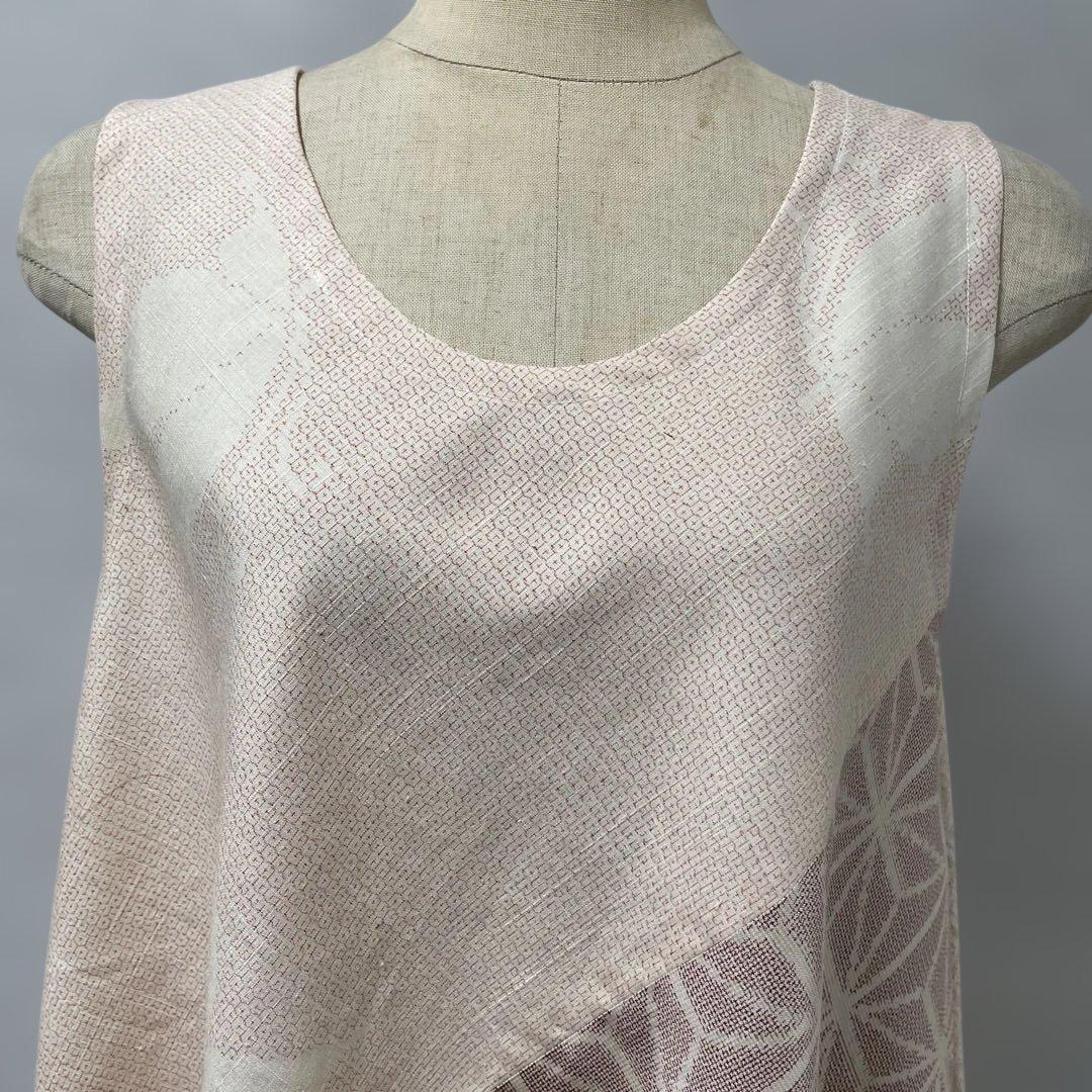 着物ワンピーステントラインマキシ丈《20》塩沢紬・結城紬・白大島紬等 L〜くらい