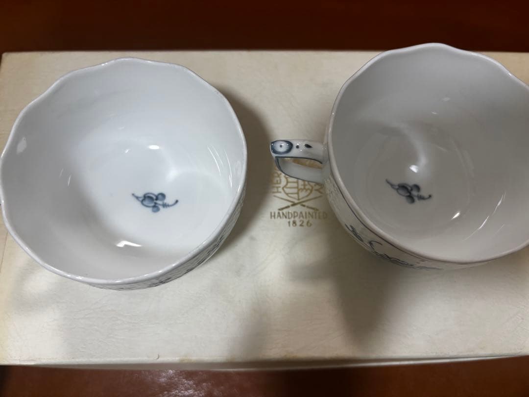 ヘレンド HEREND スープカップ コーヒーカップペア ブルーフラワー 共箱