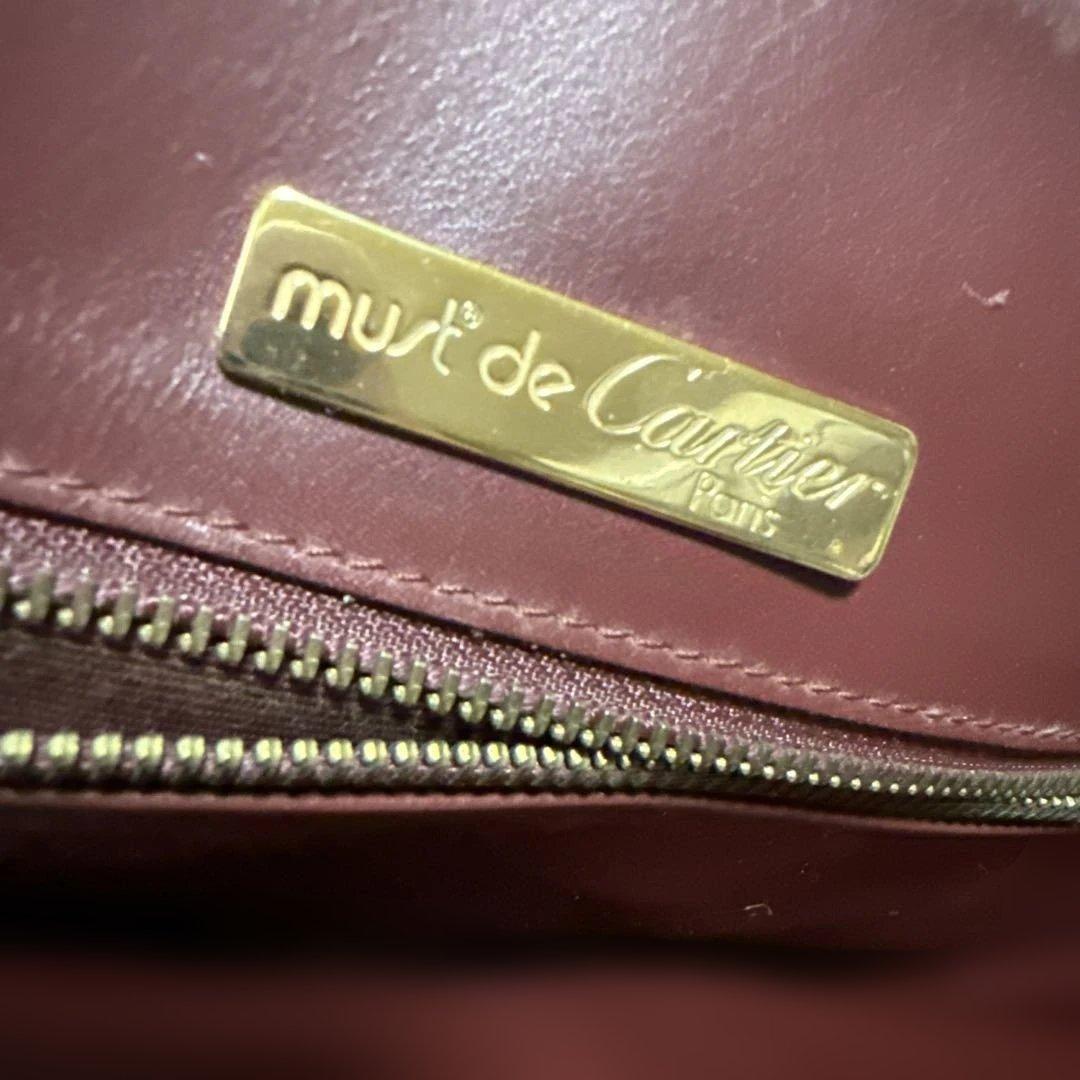 美品 カルティエ トートバッグ ボルドー A4可 ゴールド金具