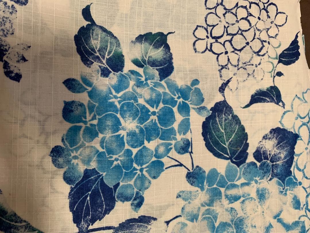 画像の 黄色 半幅帯付き◆高級変わり織◆涼し蒼青紫陽花(あじさい)の薄墨浴衣◆