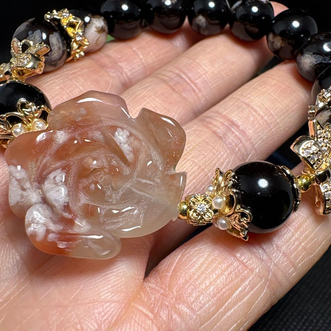 ＊蓮華様おまとめ＊【手彫り】桜瑪瑙　薔薇　夜桜瑪瑙　ブレスレット