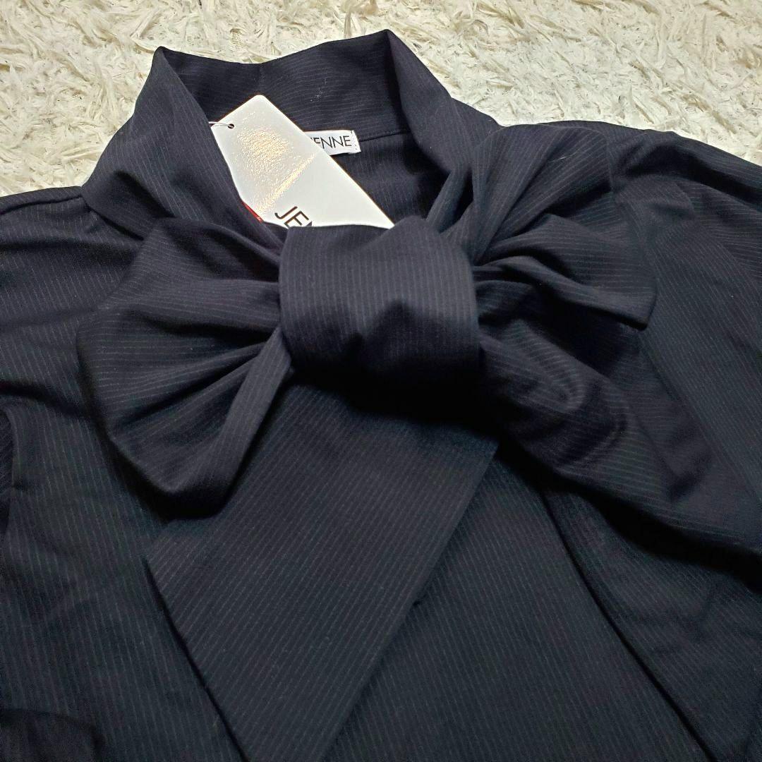 新品未使用 タグ JENNE ジェンヌ　日本製ブラウス見えカットソー リボン　黒