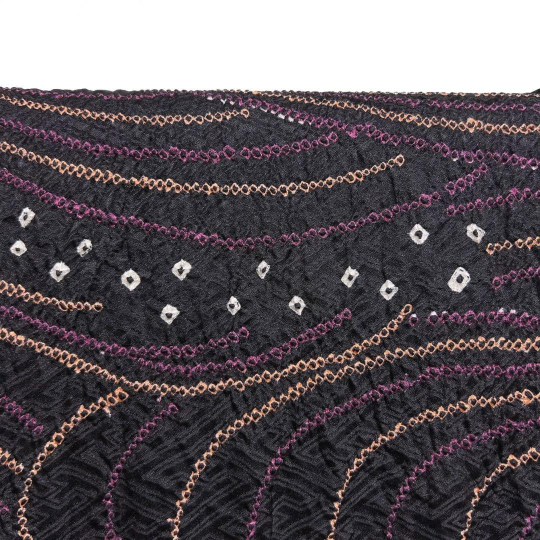 小紋　総絞り　流水　鹿の子　ブラック　黒地　お洒落　着物　124a d