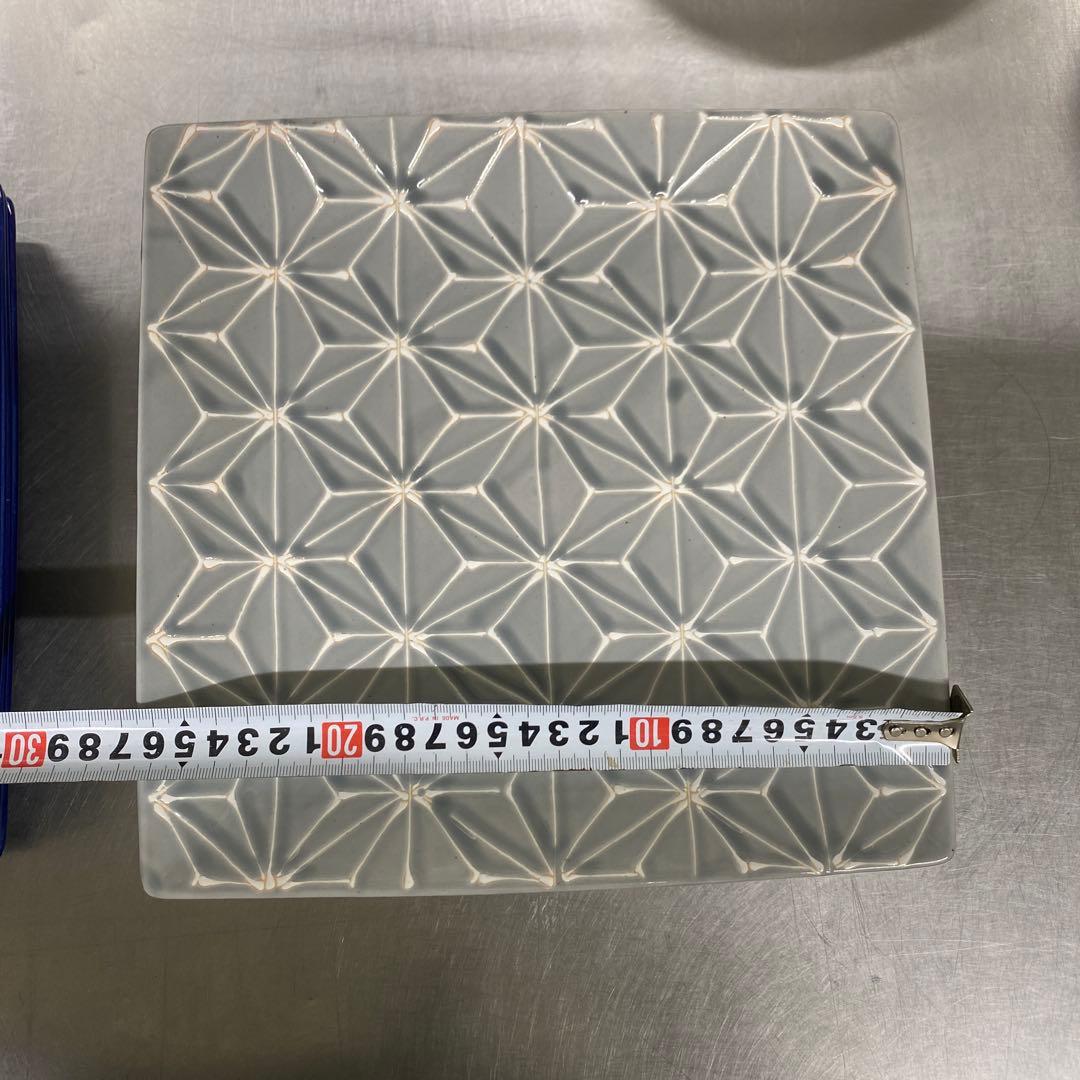 波佐見焼　ホワイトライン　スクエアプレート　L　グレー　翔芳窯