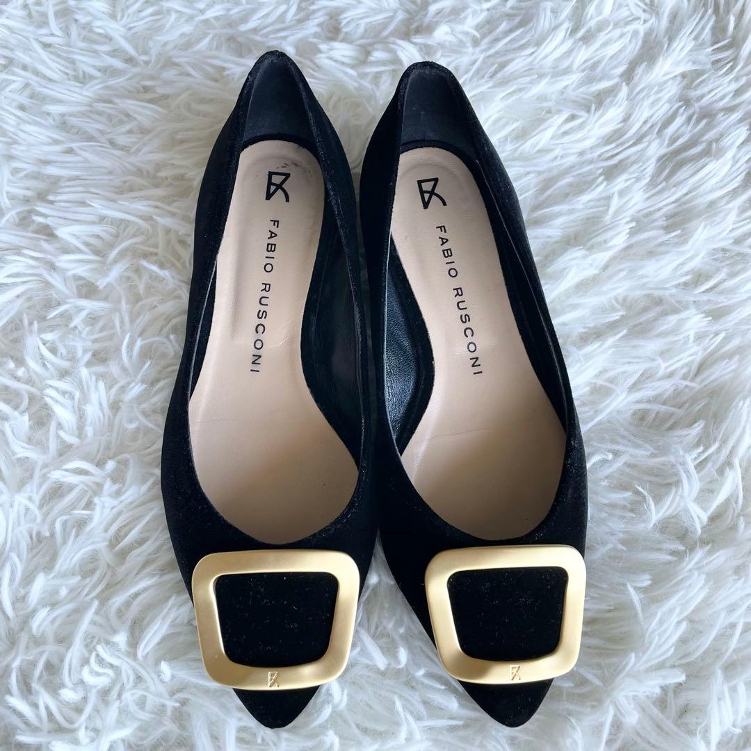 美品✨ファビオルスコーニ ベロアフラットシューズ　パンプス　36 黒　金