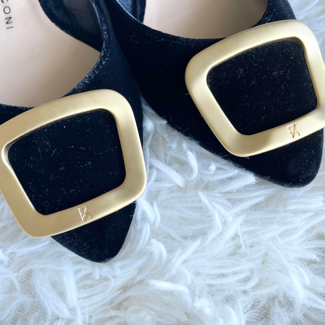 美品✨ファビオルスコーニ ベロアフラットシューズ　パンプス　36 黒　金