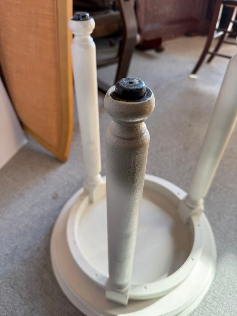 白塗装 木製 ラウンドサイドテーブル 3本脚 クラシック 花台 高さ調整可