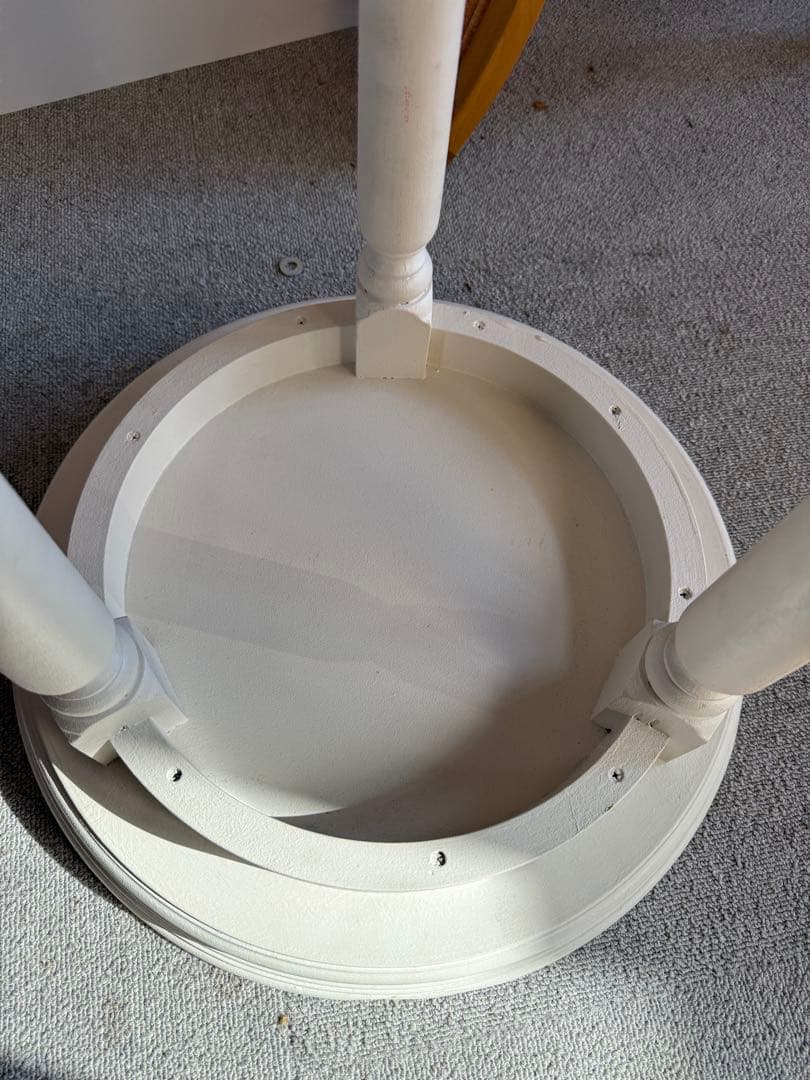 白塗装 木製 ラウンドサイドテーブル 3本脚 クラシック 花台 高さ調整可