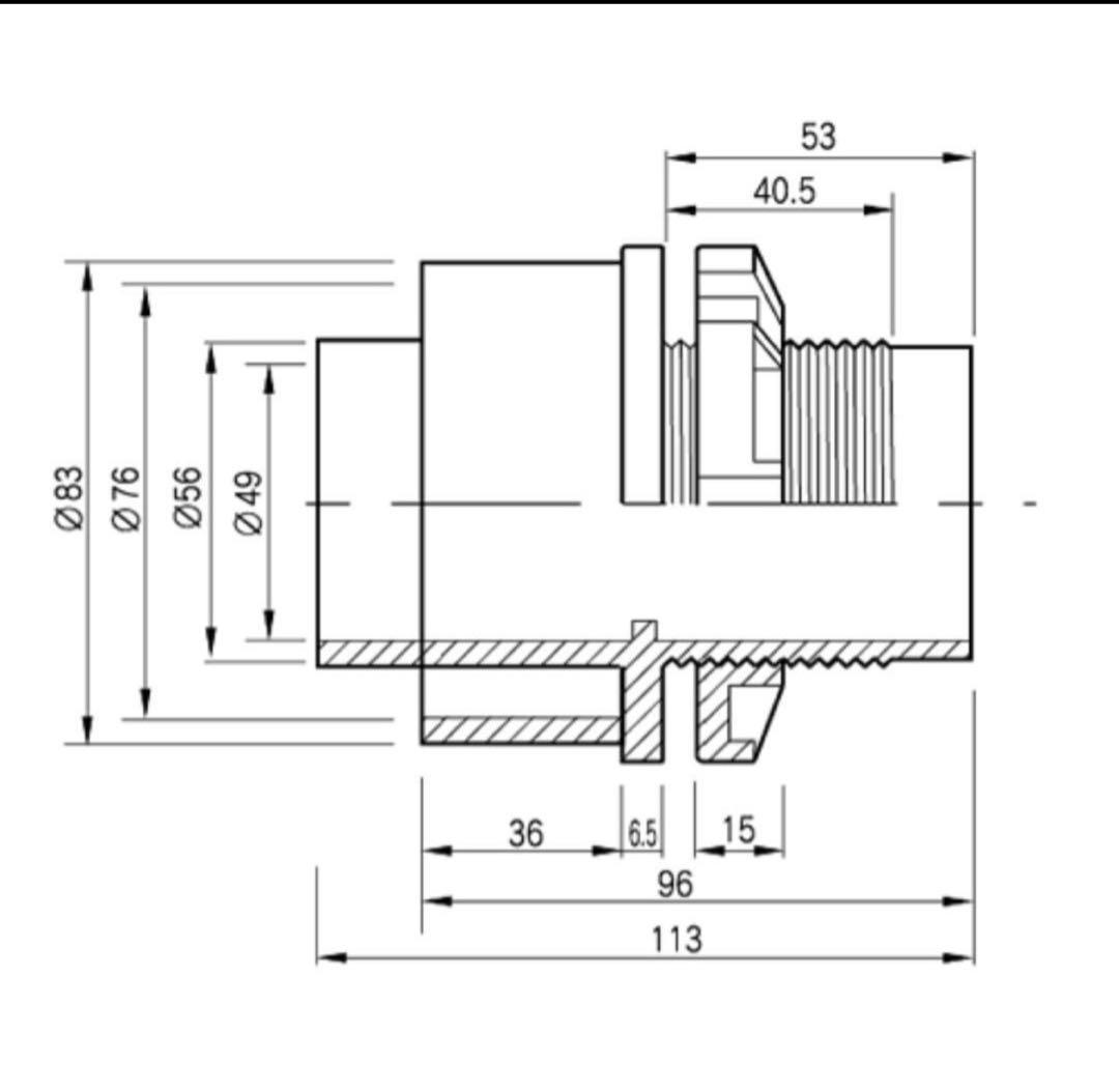 オーバーフロー加工H600用　透明三重管セット　（50Aバルソケタイプ）