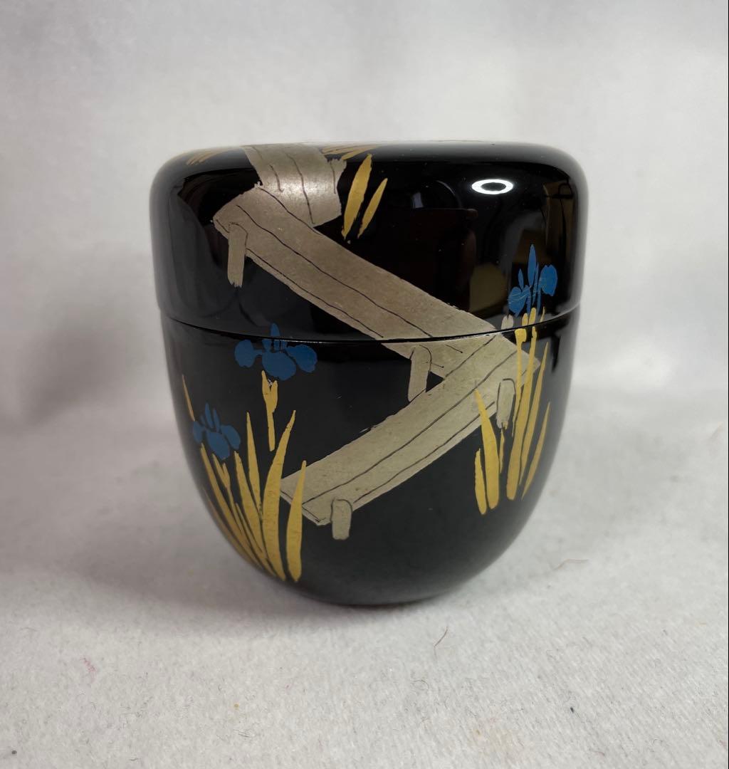 茶道具　八橋蒔絵　黒内朱中棗