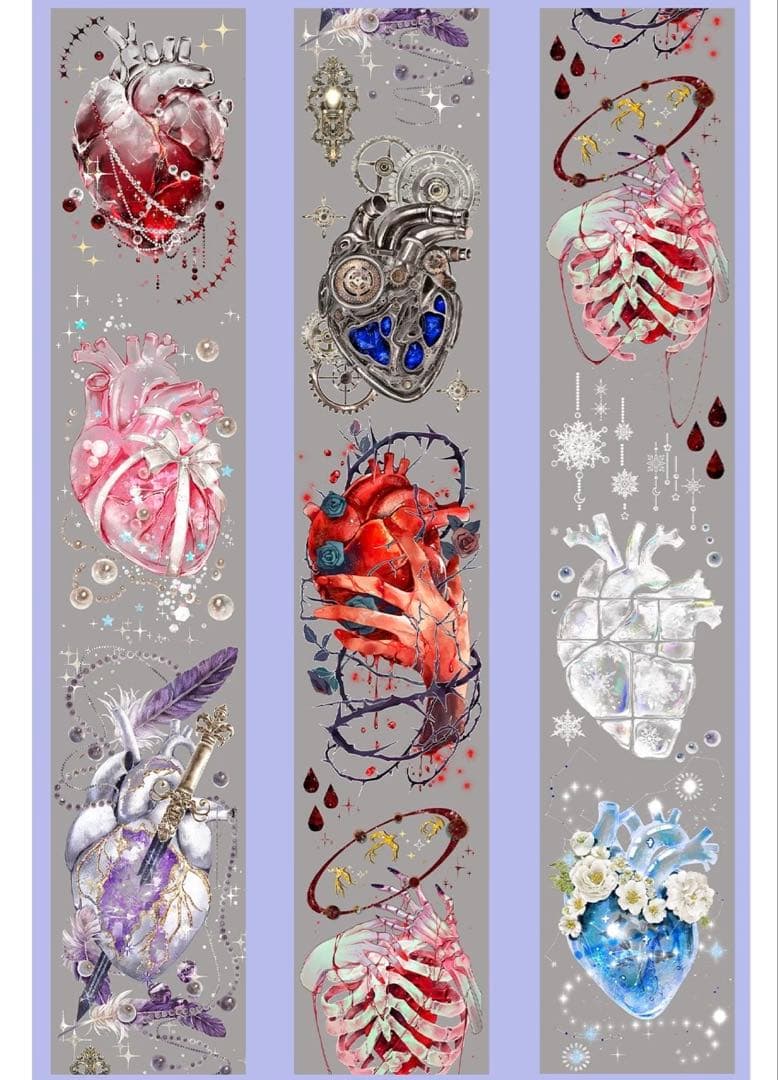 【9457】海外　マステ　3/5/巻　貝殻光マスキングテープ　心臓　装飾系