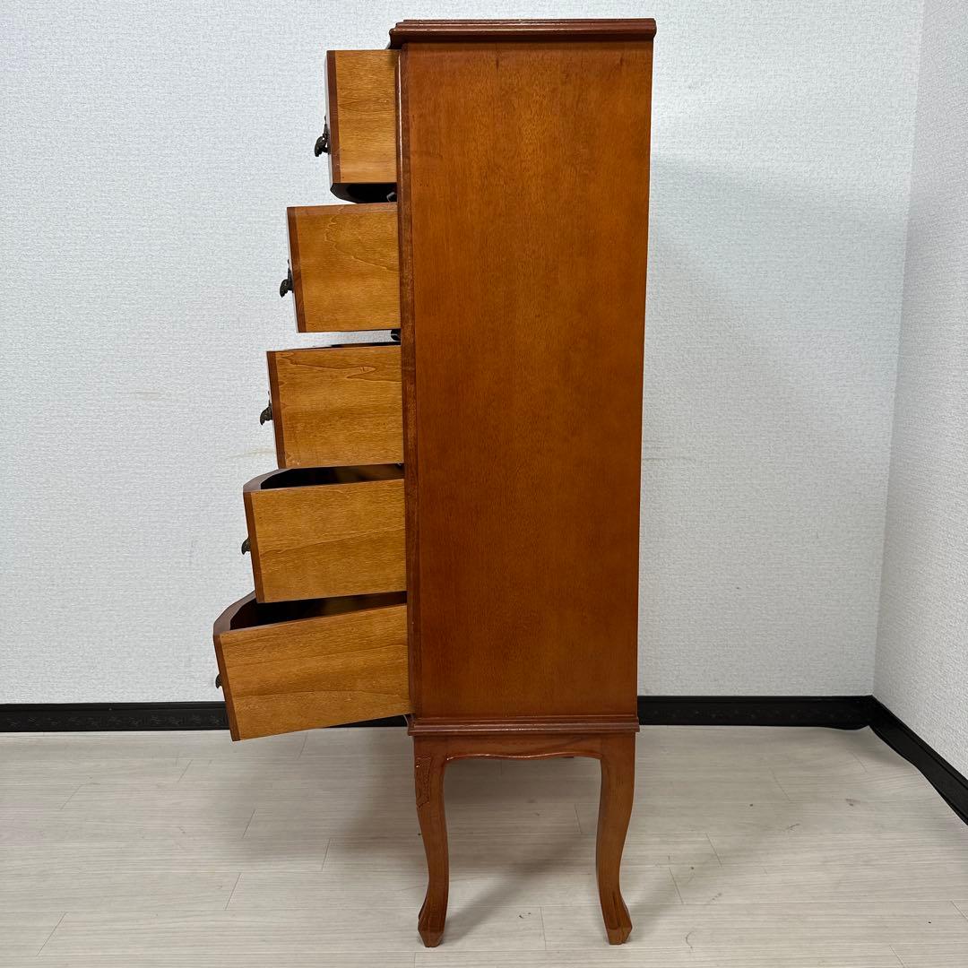 イタリア製 チェスト 5段5杯 象嵌細工 象嵌 金属取手 猫脚 i4※