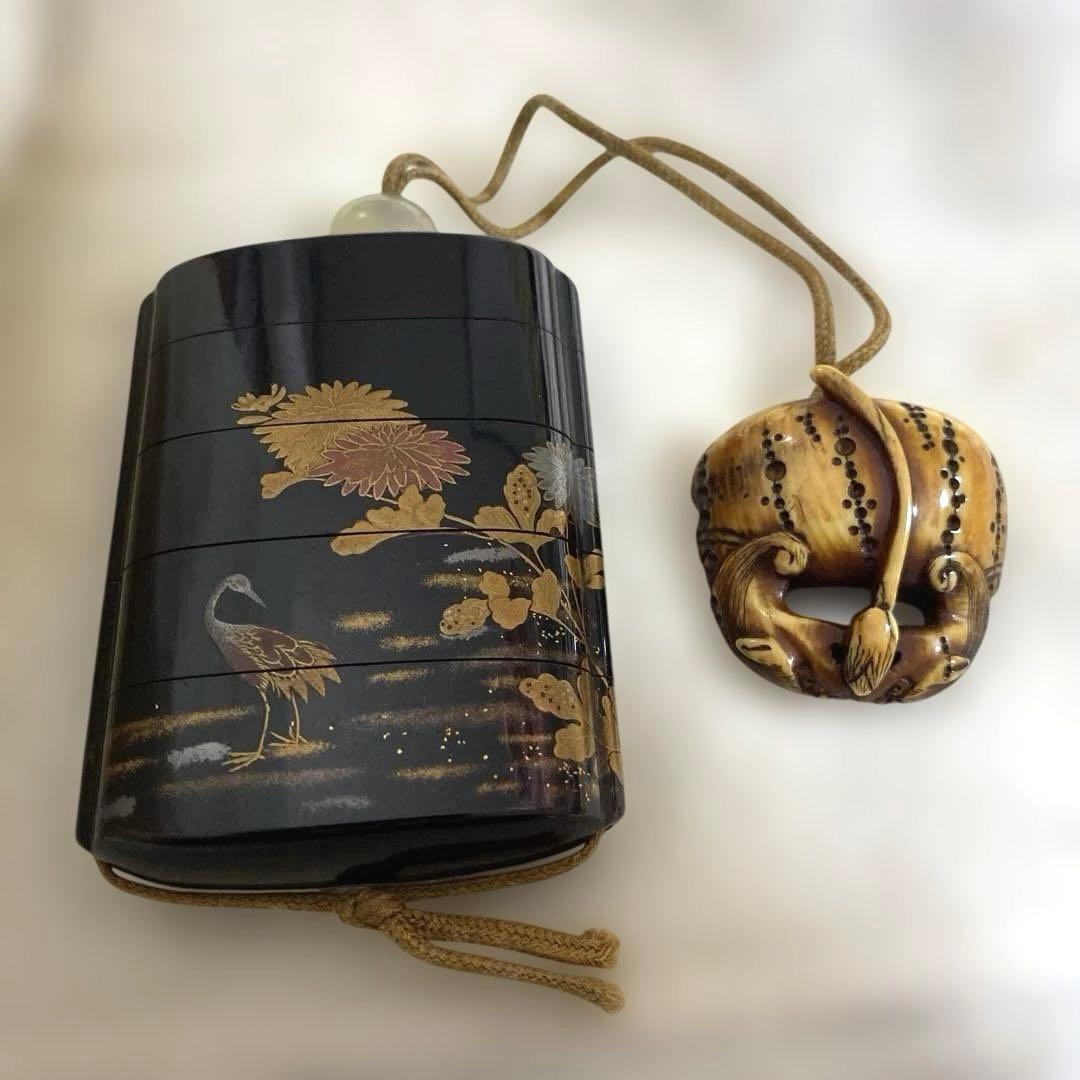 A-2 印籠　金蒔絵　装飾品　アンティーク　美術品　工芸品　漆芸　漆器　木箱付き