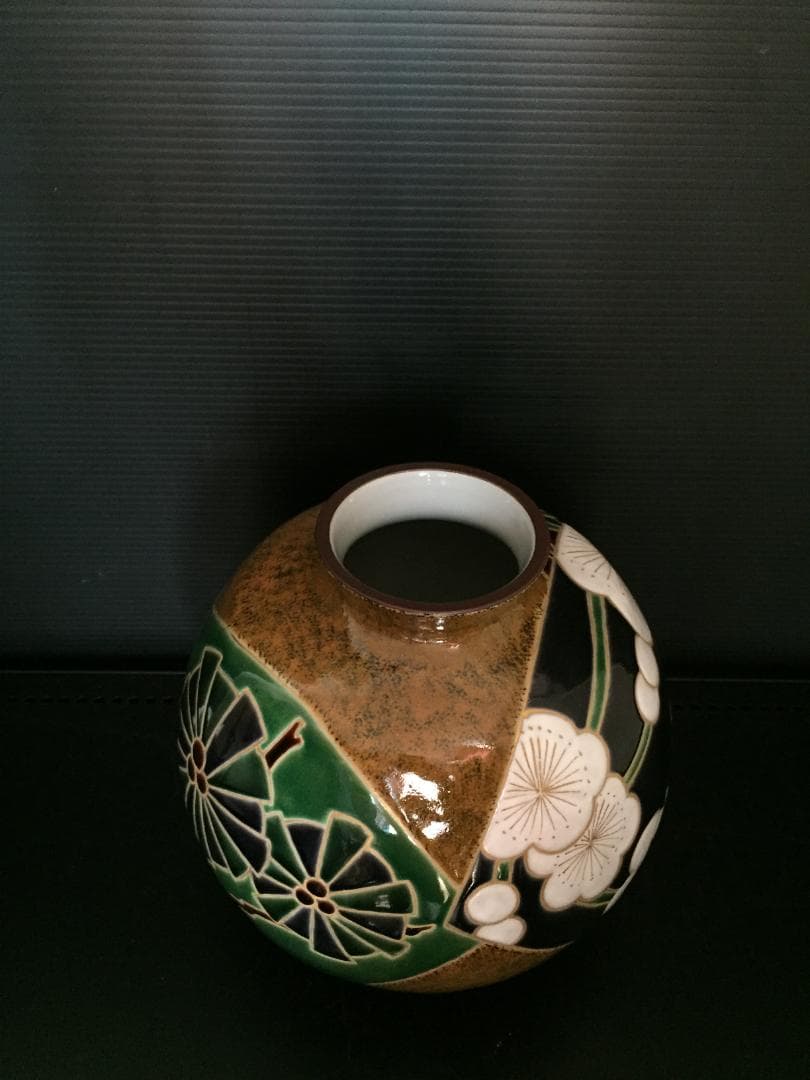 昭和レトロな九谷焼花瓶　新品未使用　年代物