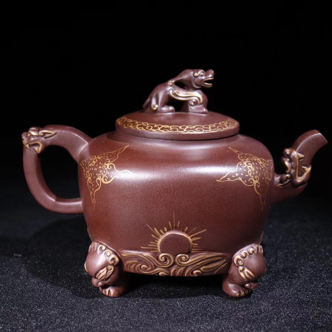 中国古美術・全身正気紫砂壺・底款徐漢棠紋・宜興原鉱・紫泥急須・茶壺・茶道具・置物