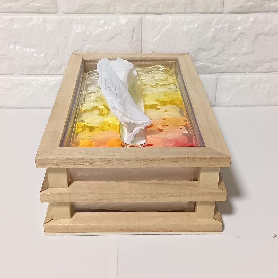 【1225】オーシャンアート　立体波紋　ウッドレジン　ティッシュケース　海雑貨