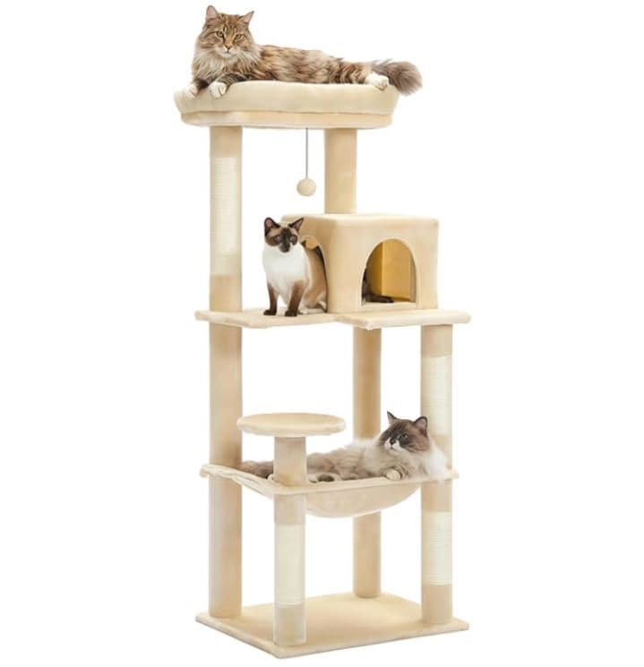 キャットツリー 大型猫用 ハンモック付 ベージュ　つ324