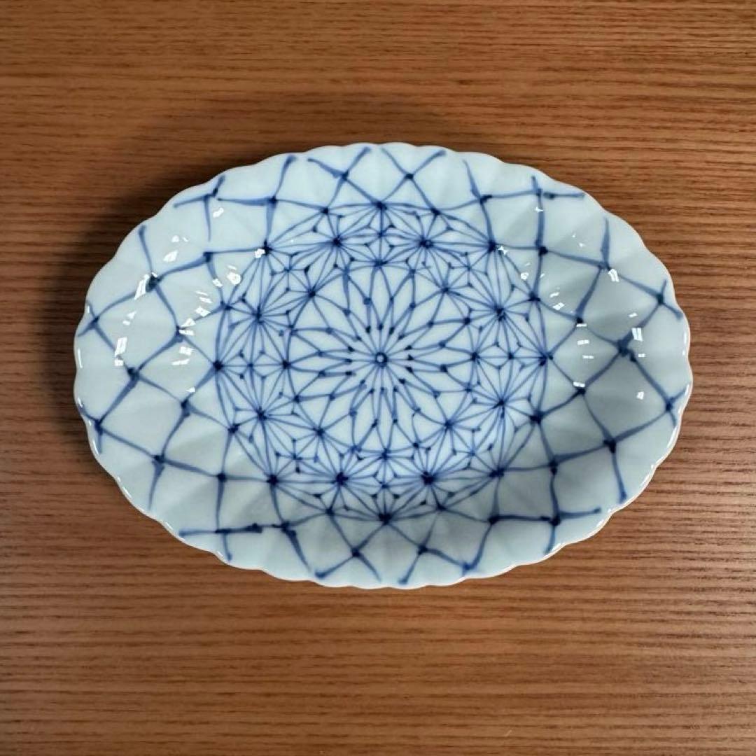 有田焼 渓山窯 染付 菊型小判皿 2柄セット☆