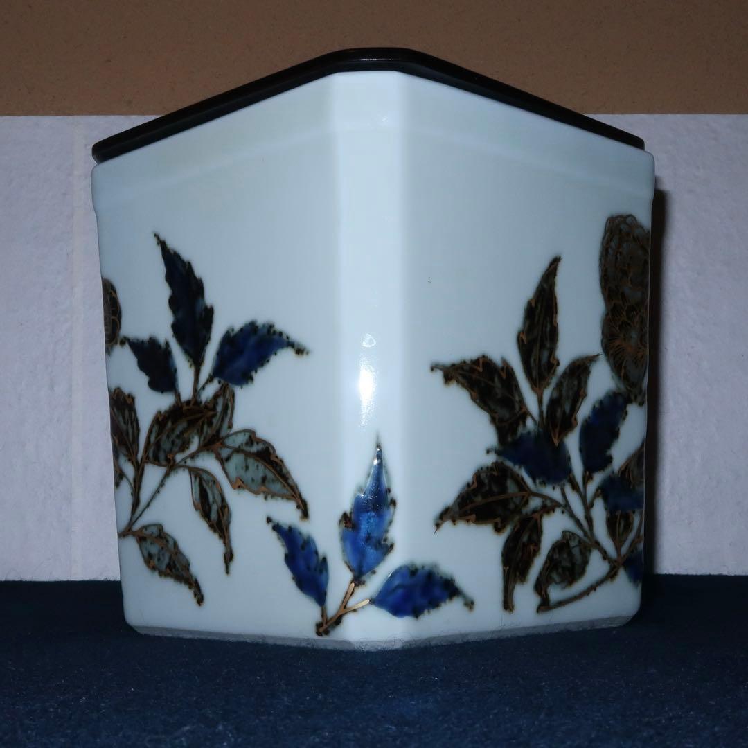 【茶道具】手塚玉堂作　玉堂窯　草花絵角形水指