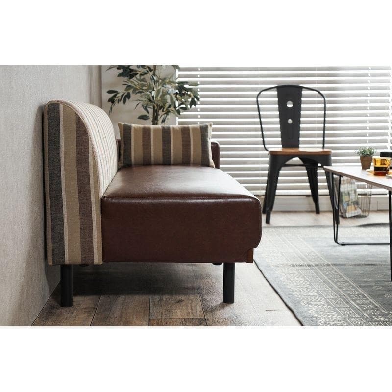 2人掛けソファ　クッション付き　ベンチ　ソファ　ダブルソファ　ブラウン