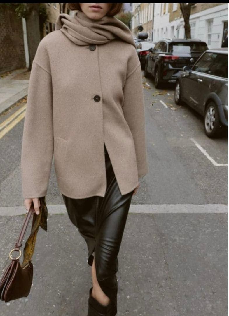 ZARA ウールショートスカーフコート　L