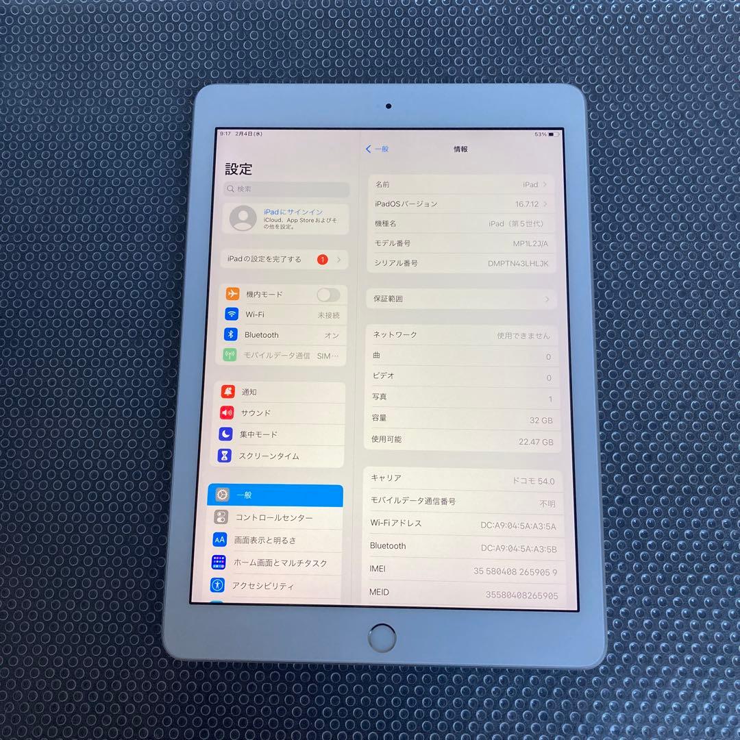 828【早い者勝ち】美品☆iPad5 第5世代 32GB SIMフリー☆